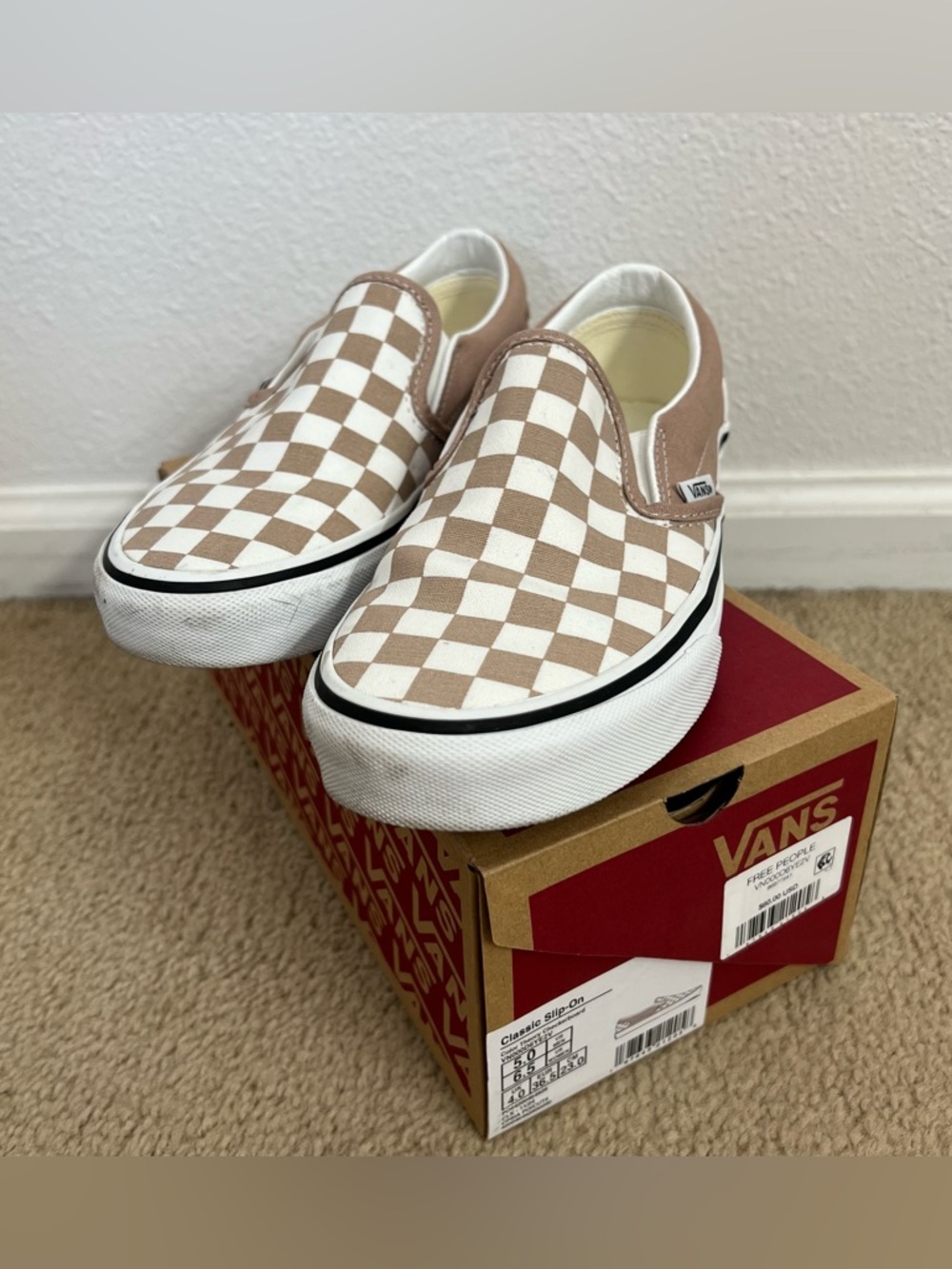 Vans Classic Slip-On Checkerboard Shoes - Beige White